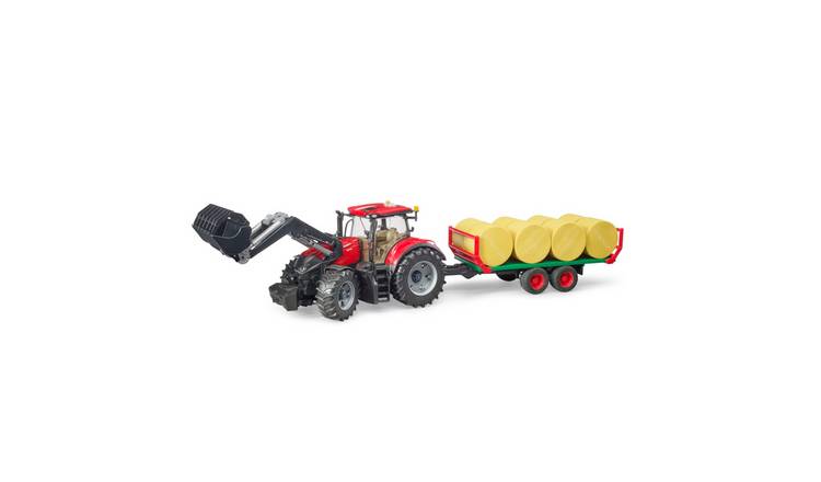 Bruder Case IH Optum 300 CVX Tractor with Frontloader and Bale Trailer - Red