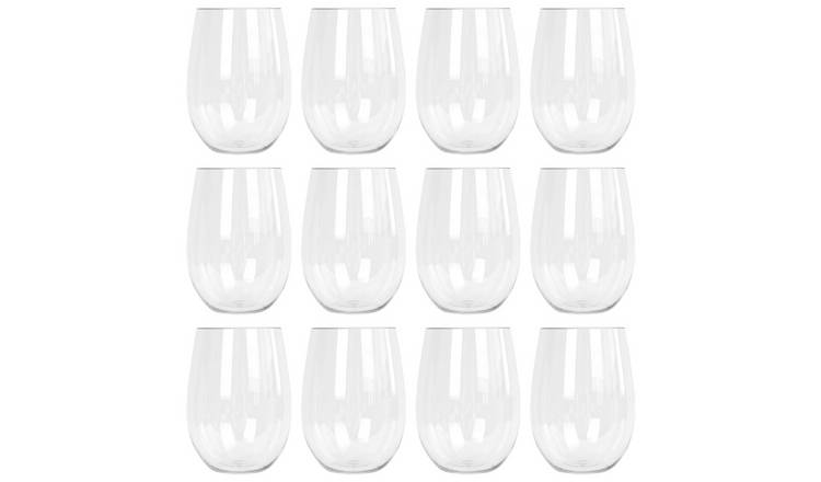 Argon Tableware Reusable Plastic Stemless Wine Glasses -  Pack of 12