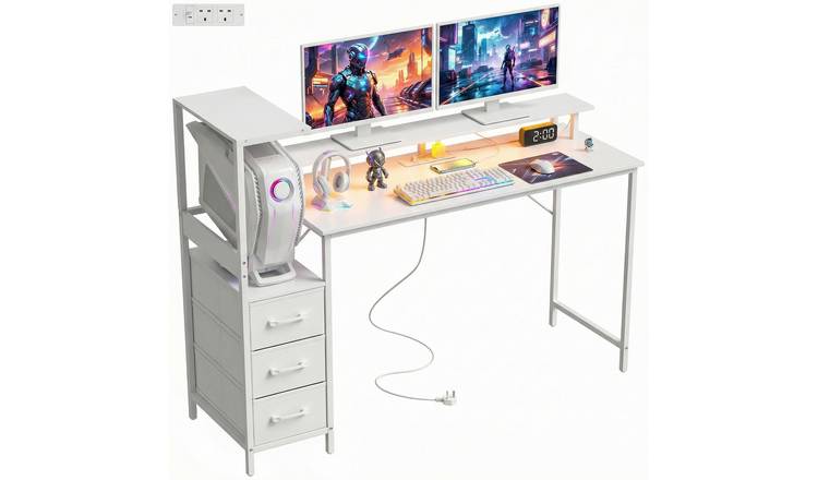 HOMCOM Reversible Gaming Desk with Power Outlets - White