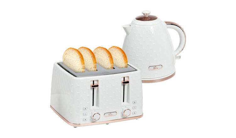 HOMCOM Kettle and 4 Slice Toaster Set with Auto Shut Off - Cream
