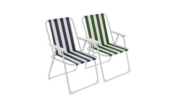 Harbour Housewares Folding Metal Beach Chairs - Blue/Green Stripe - Pack of 2
