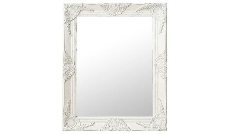Walplus Baroque Wood Wall Mirror - White - 50 x 60 cm