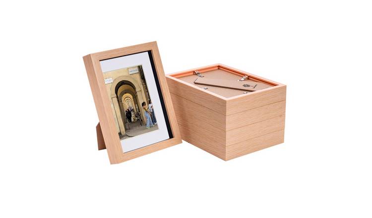 Nicola Spring 3D Box Photo Frames - A5 with Mount - Set of 5 - Light Wood