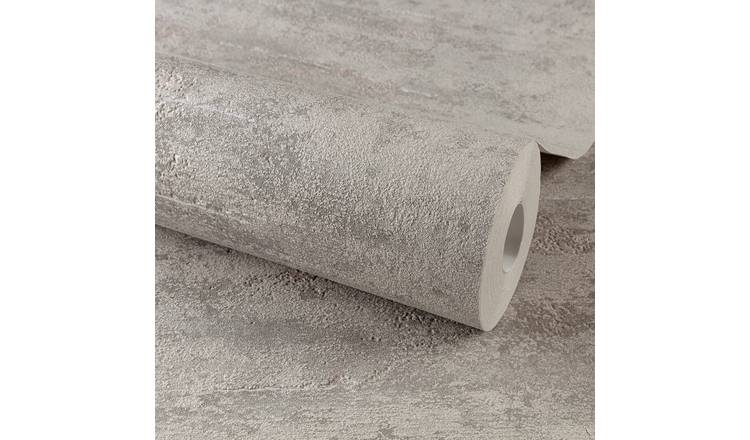 Grandeco Rocca Textured Striped Concrete Metallic Wallpaper -Grey Rose Gold