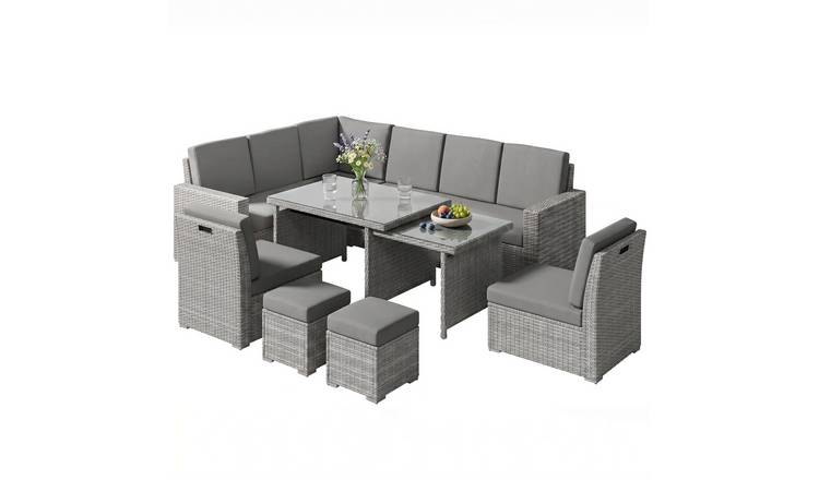 Outsunny 10 Seater Rattan Dining Set with Expandable Table - Light Grey