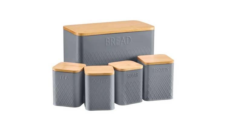 Cooks Professional 5 Piece Square Kitchen Storage Set with Bamboo Lids - Grey
