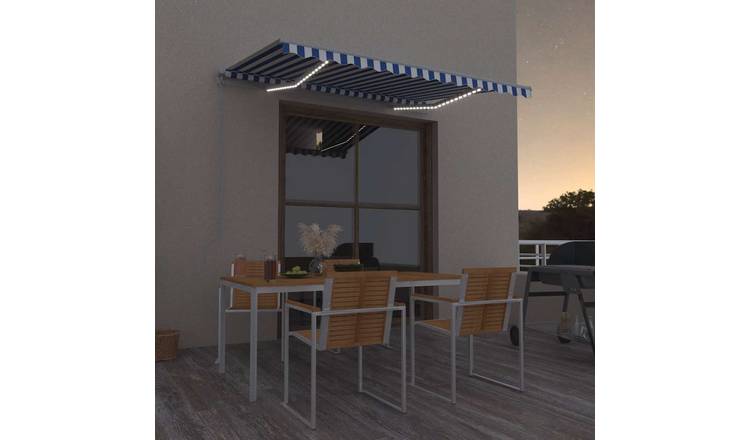 Walplus Electric Polyester Retractable Awning - Blue and White - 300x250 cm