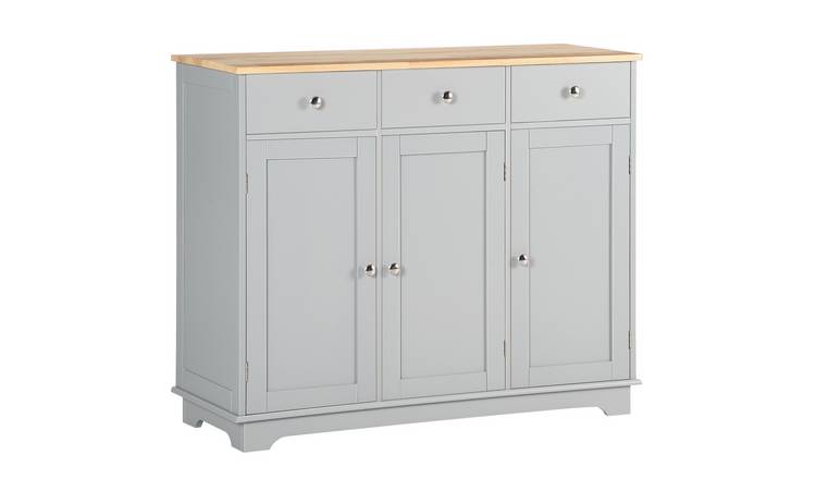 HOMCOM Modern Adjustable Sideboard with Rubber Wood Top - Grey