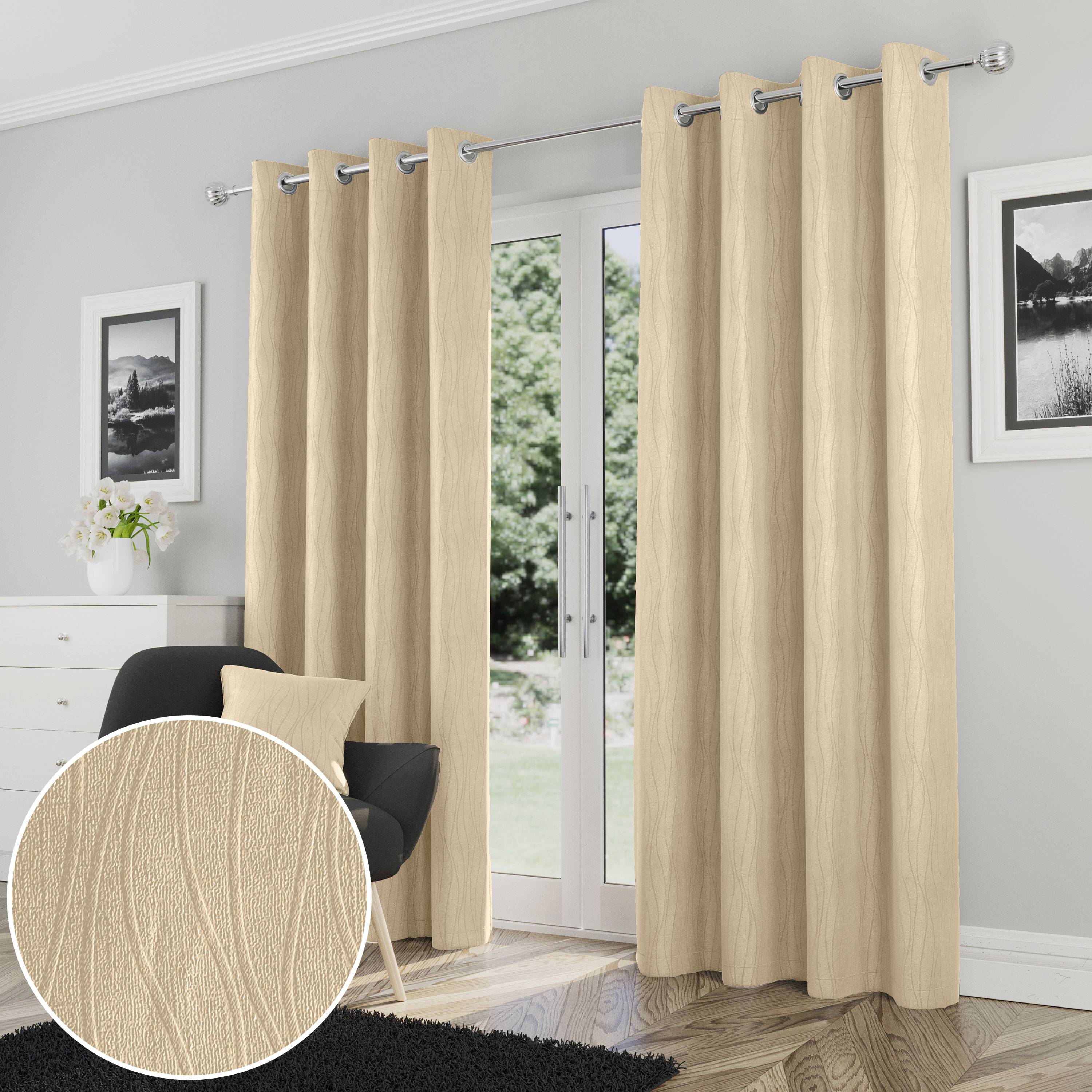 Enhanced Living Goodwood Eyelet Thermal Curtains - 117 x 137cm - Cream - Image 1