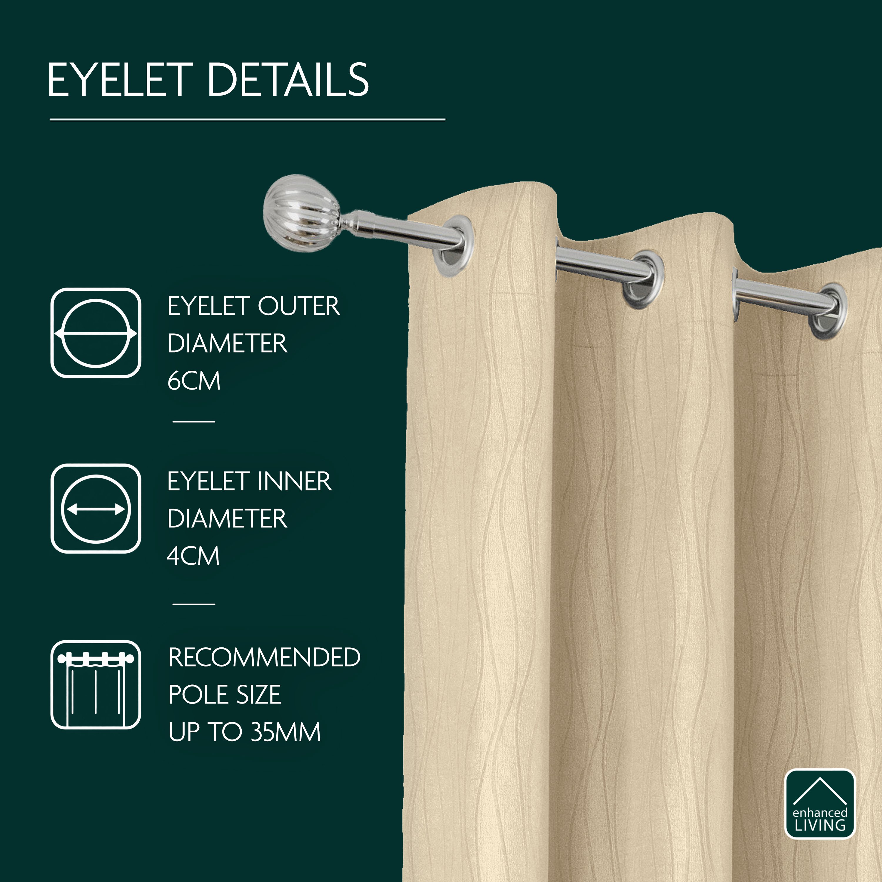 Enhanced Living Goodwood Eyelet Thermal Curtains - 117 x 137cm - Cream - Image 3
