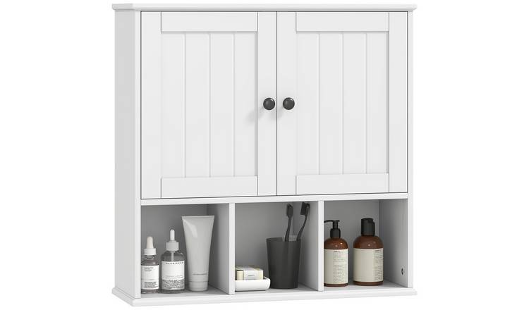 HOMCOM Farmhouse Bathroom Wall Cabinet with Adjustable Shelf - White