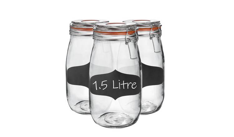 Argon Tableware Glass Storage Jars with Labels - Pack of 6