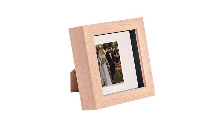Nicola Spring 4" x 4" Light Wood 3D Box Photo Frame 2" x 2" Ivory Mount