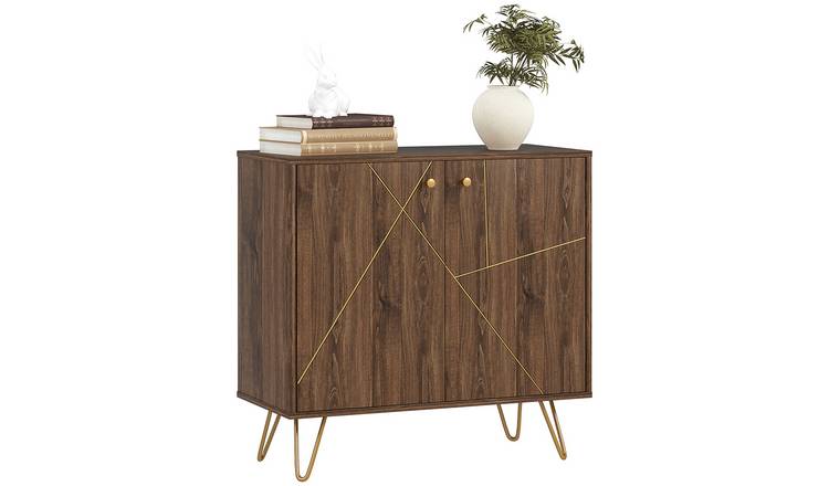 HOMCOM Steel Modern Adjustable Storage Sideboard with Golden Lines - Brown