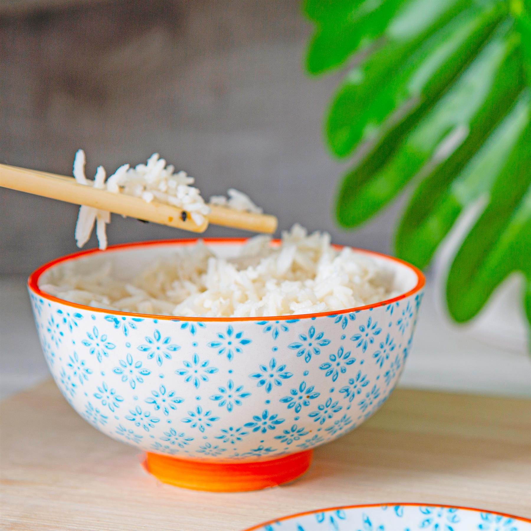 Nicola Spring Hand-Printed Rice Bowls Pack of 6 - Blue - Image 2