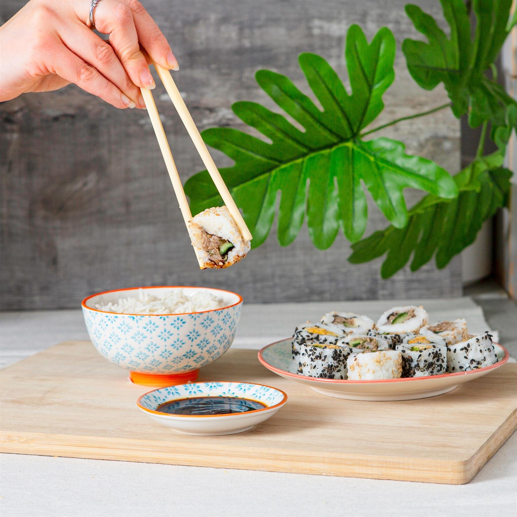 Nicola Spring Hand-Printed Rice Bowls Pack of 6 - Blue - Image 3