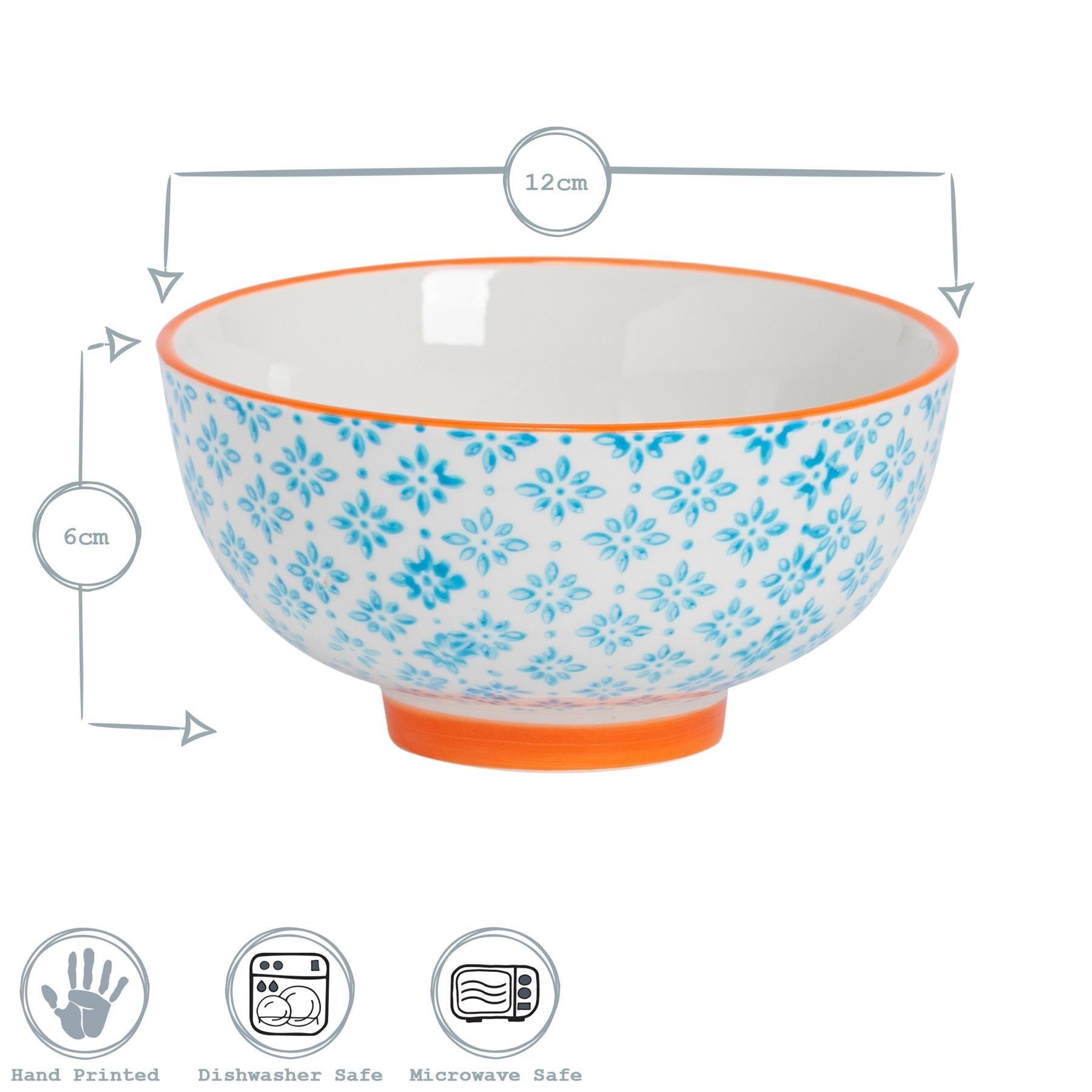 Nicola Spring Hand-Printed Rice Bowls Pack of 6 - Blue - Image 6