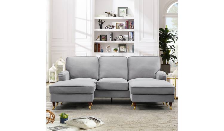 Artemis Home Woodbury U-Shaped Velvet Fabric Corner Sofa - Grey