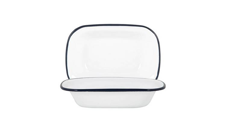 Argon Tableware White Enamel Pie Dishes - Navy - Pack of 2