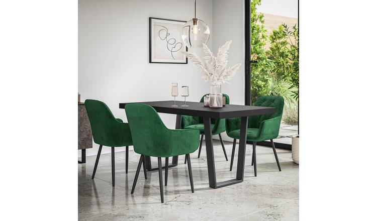 Furniture Online Aria Anika Black Top Dining Table & 4 Green Chairs