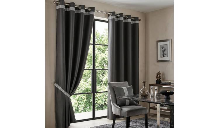 Luxury Living Palace Diamante Eyelet Blackout Curtains 117cm x 183cm - Charcoal