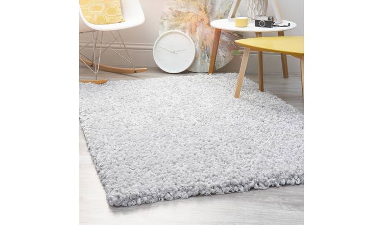 Mega Flooring Grey Shaggy Plain Rug - 60 x 110cm