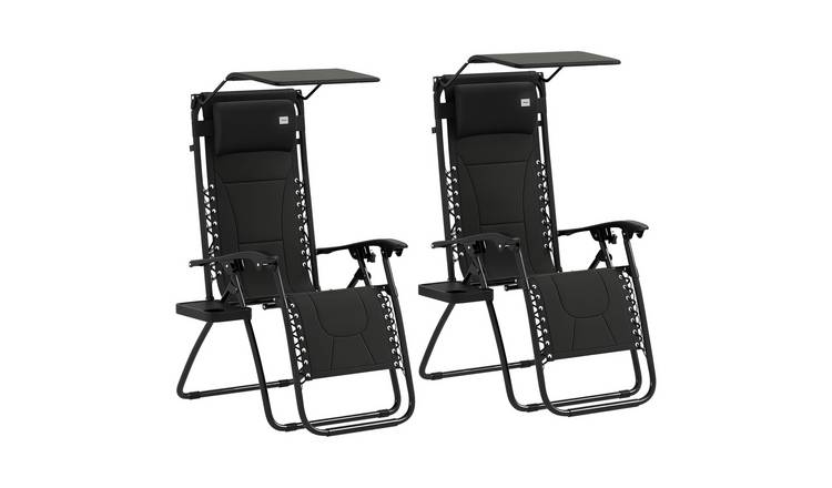 Outsunny Set of 2 Foldable Zero Gravity Lounger Chair - Black