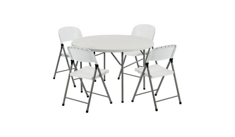 Harbour Housewares Folding Camping Picnic Table & Chair Set 120cm (4ft) - White