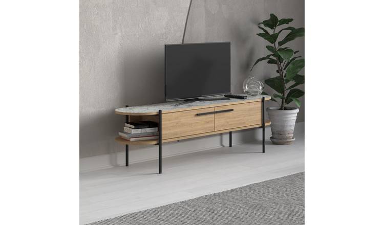 Decortie Otis TV Unit particleboard with Oak and White Marble Effect - Oak