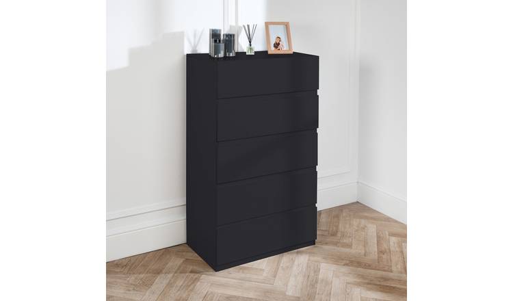 Home Treats Wide 5 Drawer Chest - Black