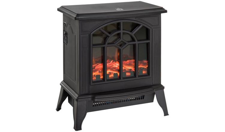 HOMCOM Wooden Freestanding LED Electric Fireplace with Thermostat - Black