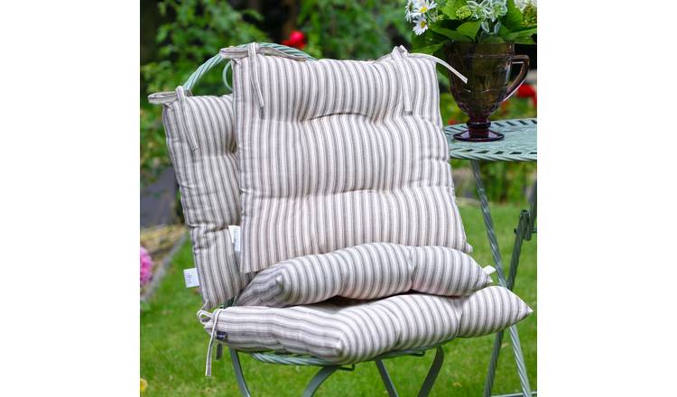 Dibor Set of 4 Striped Indoor Outdoor Garden Chair Cushion Seat Pads - Grey