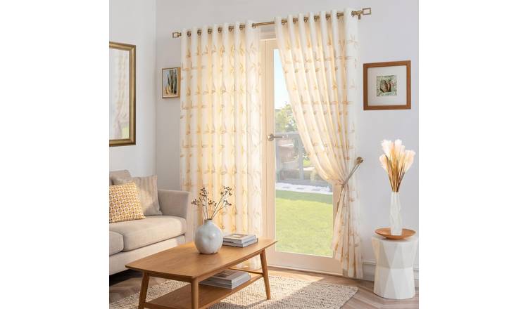 Luxury Living Leaf Embroidered Voile Eyelet Curtains 229cm x 229cm - Gold