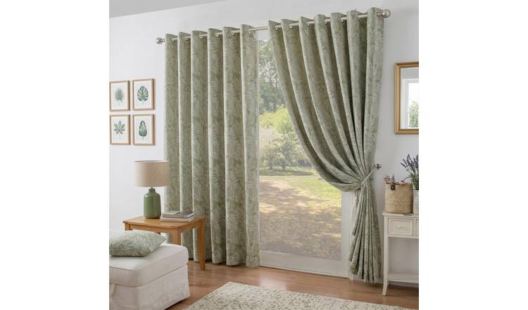 Luxury Living Chenille Jacquard Lined Eyelet Curtains 168cm x 229cm - Green