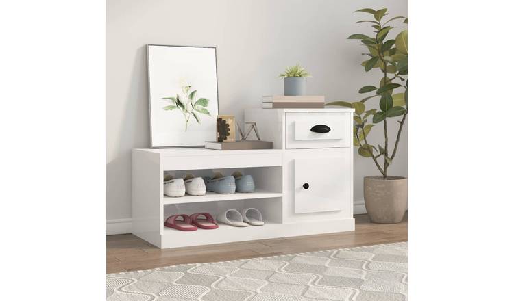 Walplus Engineered Wood Shoe Cabinet - High Gloss White - 100 x 42 x 60 cm