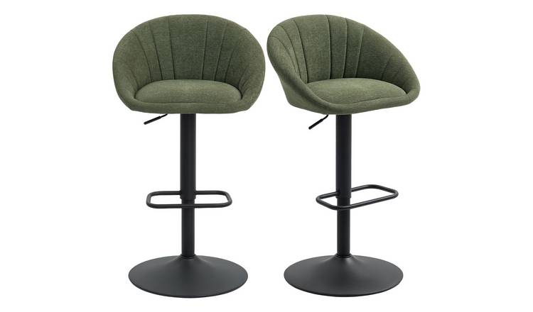 HOMCOM Set of 2 Tub Bar Stools with Back and Footrest - Dark Green