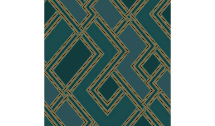 Grandeco Geometric Fabric Geo Textured Wallpaper - Green Gold