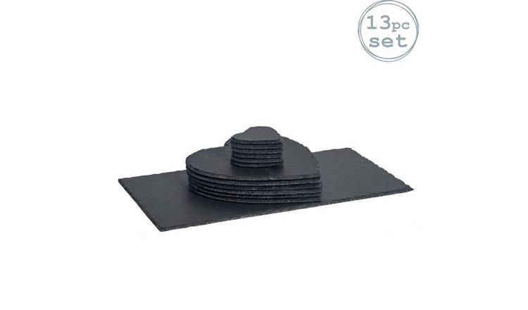 Argon Tableware 13 Piece Heart Slate Placemats & Coasters Set