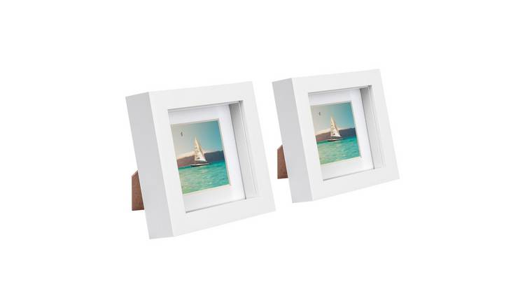 Nicola Spring 3D Box Photo Frames - 4 x 4" with Mount - Set of 2 - White