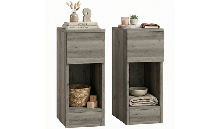 HOMCOM Set of 2 Bedside Table with Drawer and Shelf - Grey