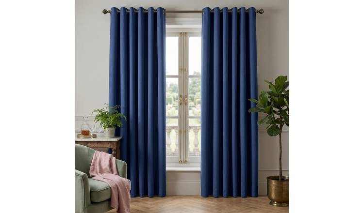 Luxury Living Linen Look Blackout Eyelet Curtains 117cm x 183cm - Blue