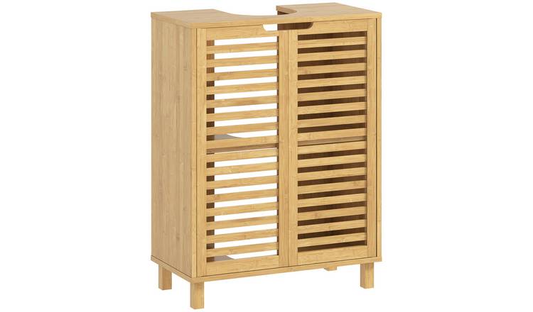 HOMCOM Bamboo Under Sink Cabinet with Louvered Doors and Shelf - Natural