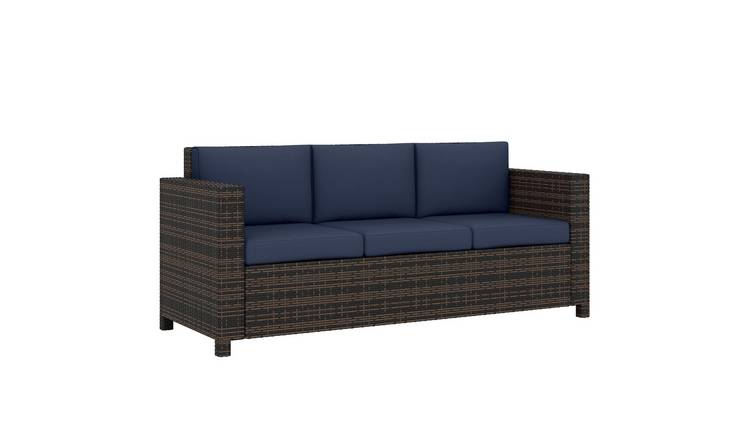 Outsunny 3 Seater Rattan Sofa with Thick Padded Cushion - Blue