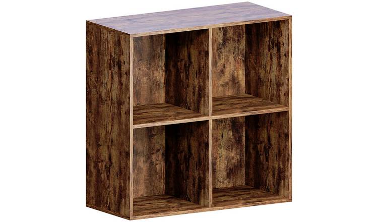Vida Designs Durham 4 Cube Storage Unit with Set of 2 Grey Baskets - Dark Wood