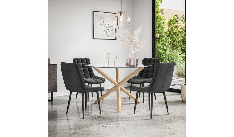Furniture Online Malvern Nova Glass Top Dining Table & 4 Black Chairs