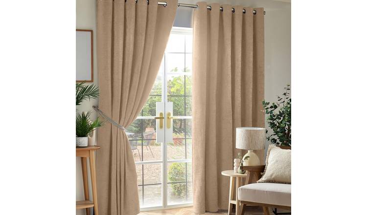 Luxury Living Chenille Blackout Eyelet Curtains 117cm x 137cm - Beige
