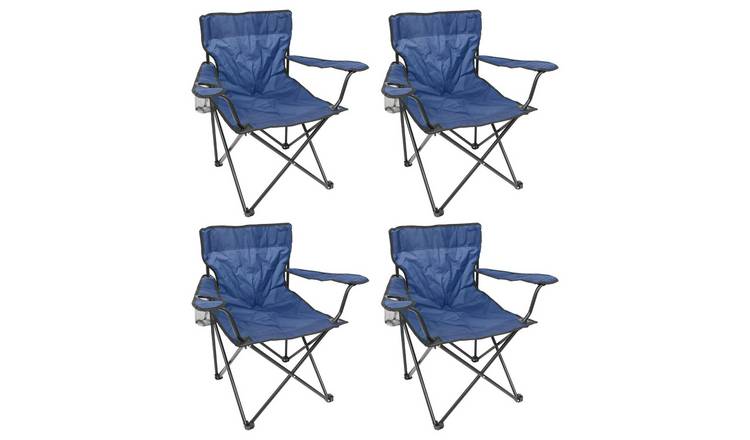 Harbour Housewares Folding Canvas Camping Chairs - Matt Black/Navy - Pack of 4
