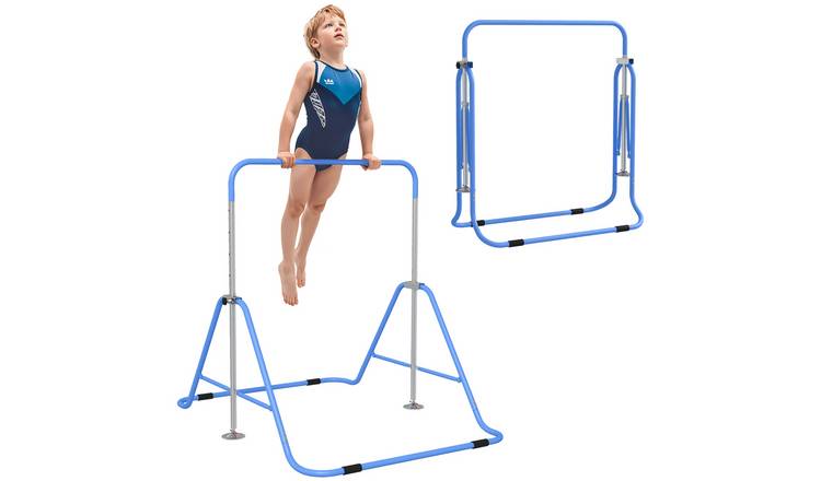 HOMCOM Foldable Adjustable Height Triangle Base Kids Gymnastic Bar - Blue