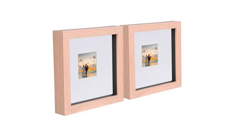 Nicola Spring 6"x6" Light Brown 3D Box Photo Frame 2"x 2" White Mount - Set of 2