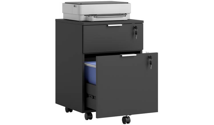 HOMCOM 2 Drawer Adjustable Filing Cabinet with Wheels and Lock - Black